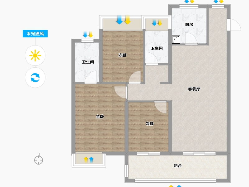 安徽省-阜阳市-华润朗府-100.00-户型库-采光通风