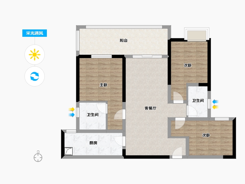 湖南省-长沙市-嘉宇北部湾-107.00-户型库-采光通风