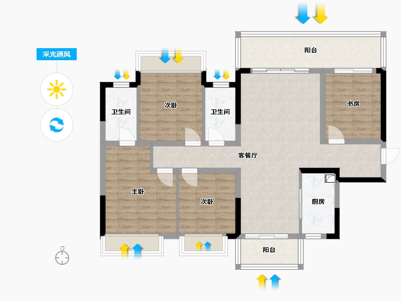 广西壮族自治区-南宁市-悦桂融创樾湖居-105.00-户型库-采光通风