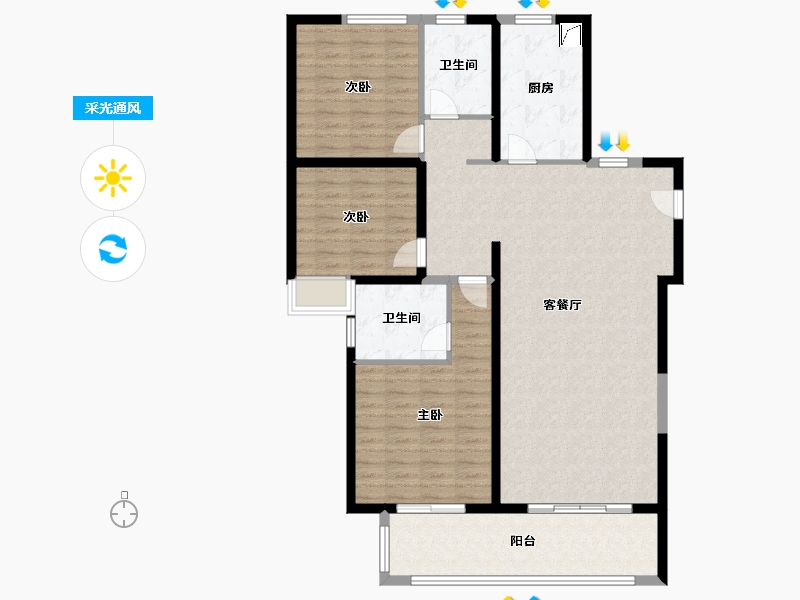 福建省-泉州市-东海湾门第-122.00-户型库-采光通风