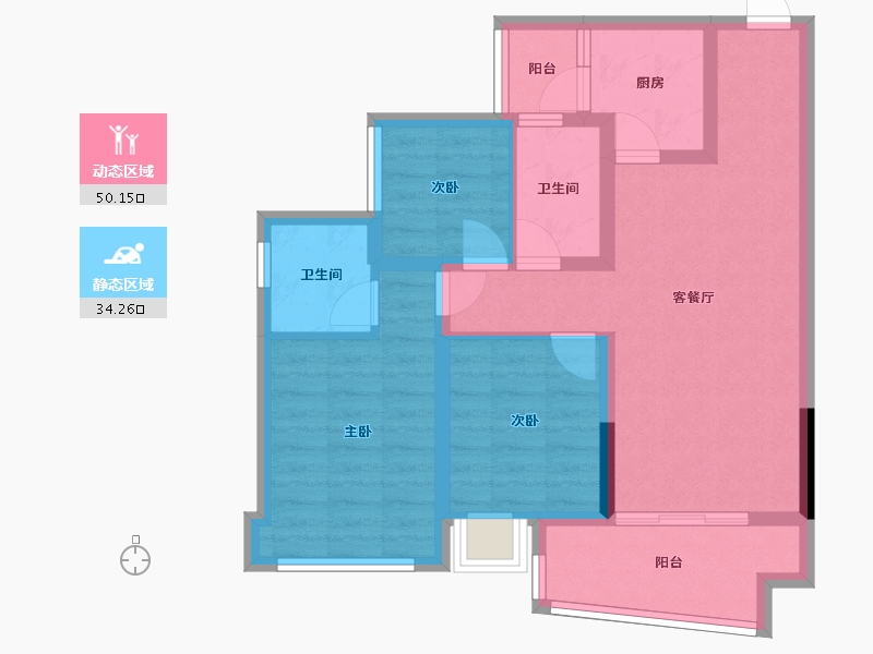 重庆-重庆市-江津腾龙居公园华府-74.50-户型库-动静分区