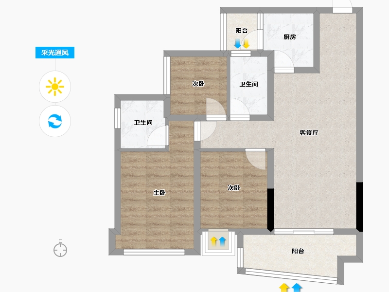 重庆-重庆市-江津腾龙居公园华府-74.50-户型库-采光通风