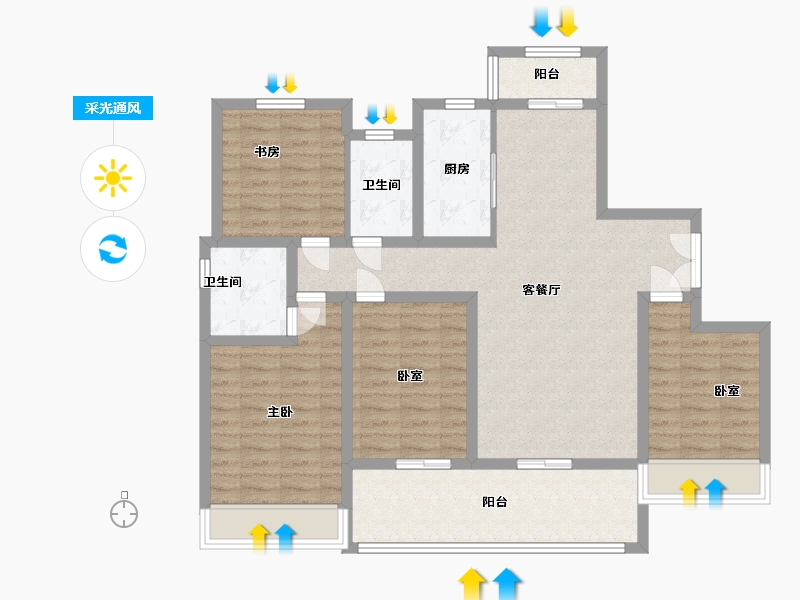 河南省-漯河市-鲁明·悦澜轩-108.58-户型库-采光通风