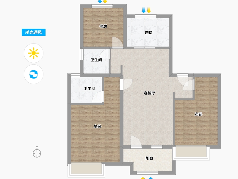 山东省-青岛市-华新园珺台-89.00-户型库-采光通风