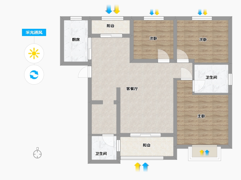 陕西省-西安市-凤鸣溪园 A区-95.00-户型库-采光通风