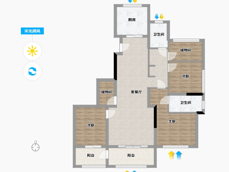 陕西省-西安市-绿城桂语江南-118.00-户型库-采光通风