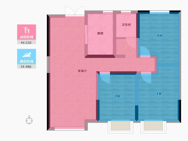 内蒙古自治区-呼和浩特市-伊泰华府晴翠A区-88.00-户型库-动静分区