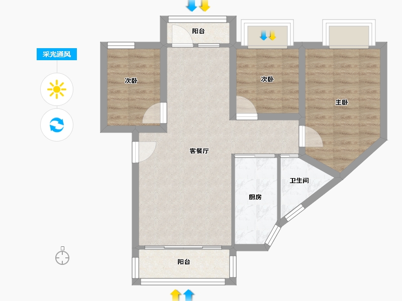 海南省-海口市-龙华新华苑(一期)-63.58-户型库-采光通风