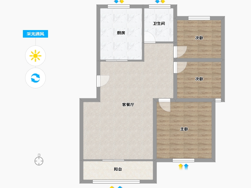 黑龙江省-鹤岗市-麒麟花园-86.56-户型库-采光通风