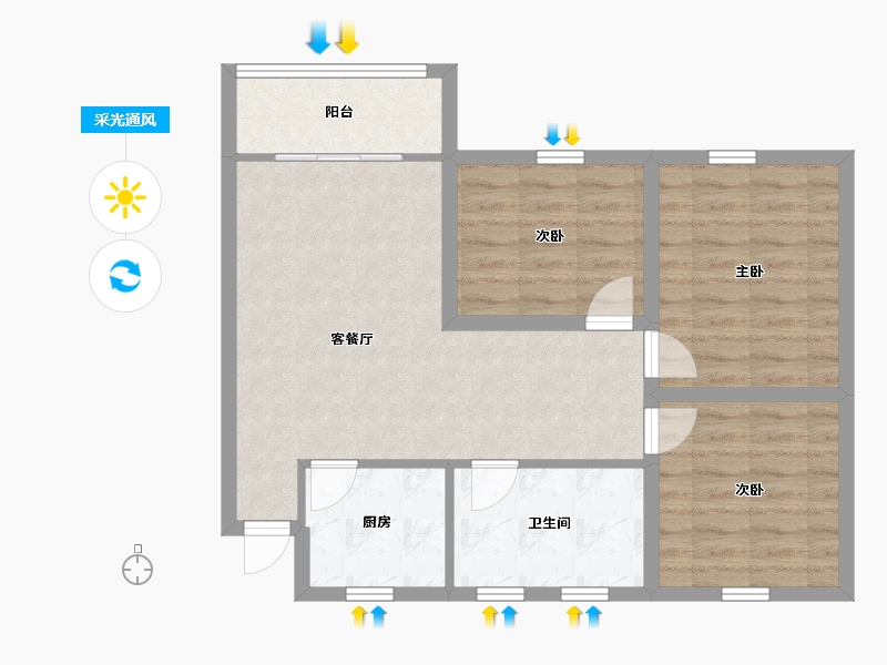 海南省-海口市-龙泉花园(龙华)-71.76-户型库-采光通风