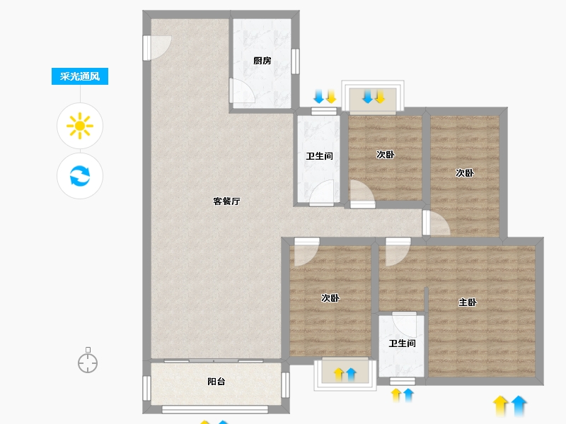 海南省-海口市-龙华新华苑(一期)-105.59-户型库-采光通风