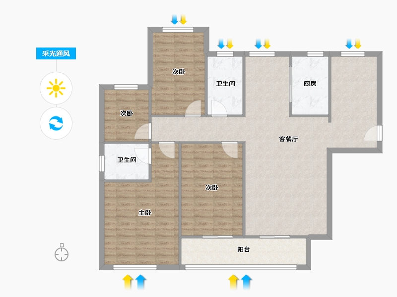 湖北省-武汉市-张家湾-130.00-户型库-采光通风