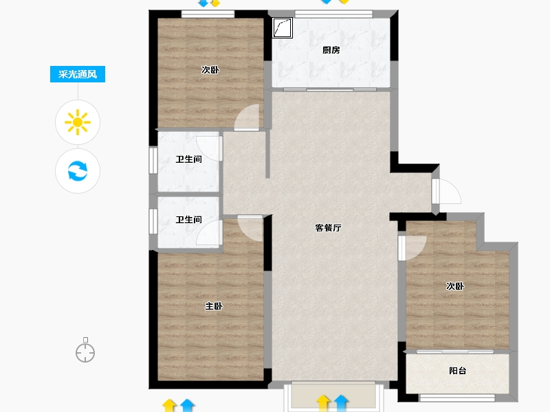 山东省-滨州市-东方花苑-106.00-户型库-采光通风