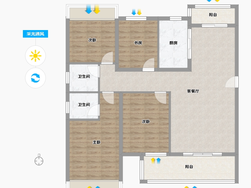 湖北省-黄石市-公园壹号院-118.00-户型库-采光通风