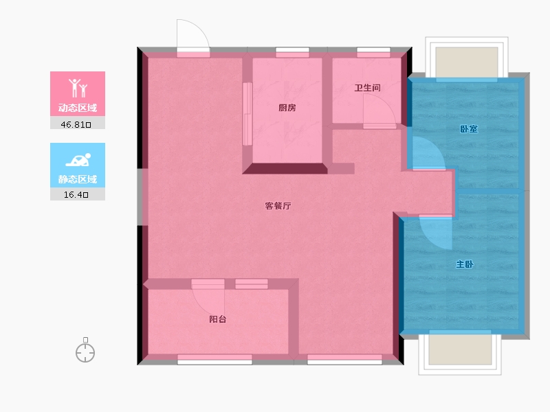 辽宁省-沈阳市-吾悦华府-61.00-户型库-动静分区