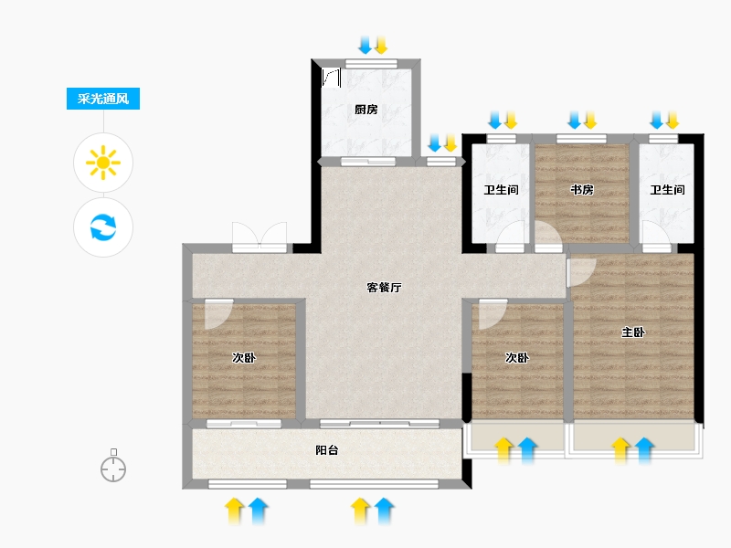 山东省-淄博市-金鼎学府一号-117.35-户型库-采光通风