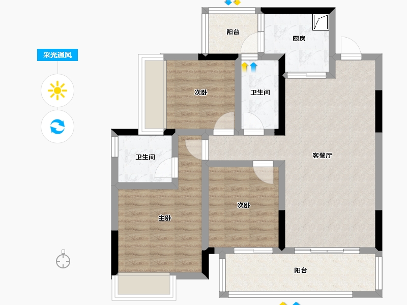 广西壮族自治区-桂林市-碧园香樟林-84.00-户型库-采光通风