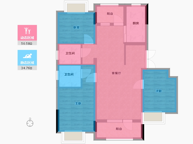 辽宁省-沈阳市-中金泓府2期-77.62-户型库-动静分区