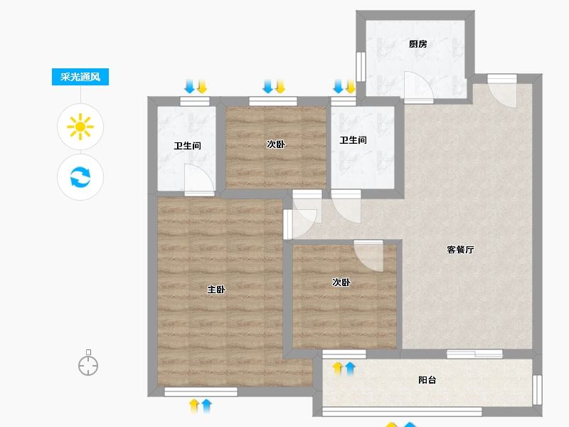 福建省-泉州市-正荣保嘉江滨府-73.00-户型库-采光通风