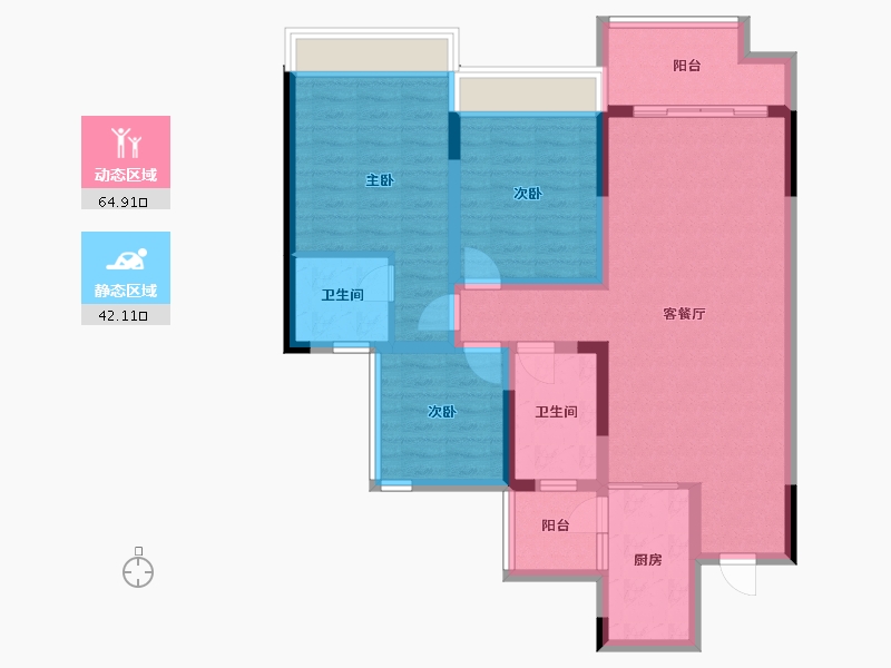 四川省-绵阳市-蓝润·春风九里-95.00-户型库-动静分区