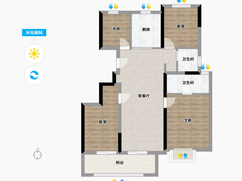 浙江省-宁波市-涌潮印-90.00-户型库-采光通风