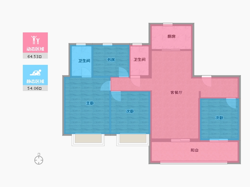 江苏省-南京市-扬子江金茂悦-107.00-户型库-动静分区