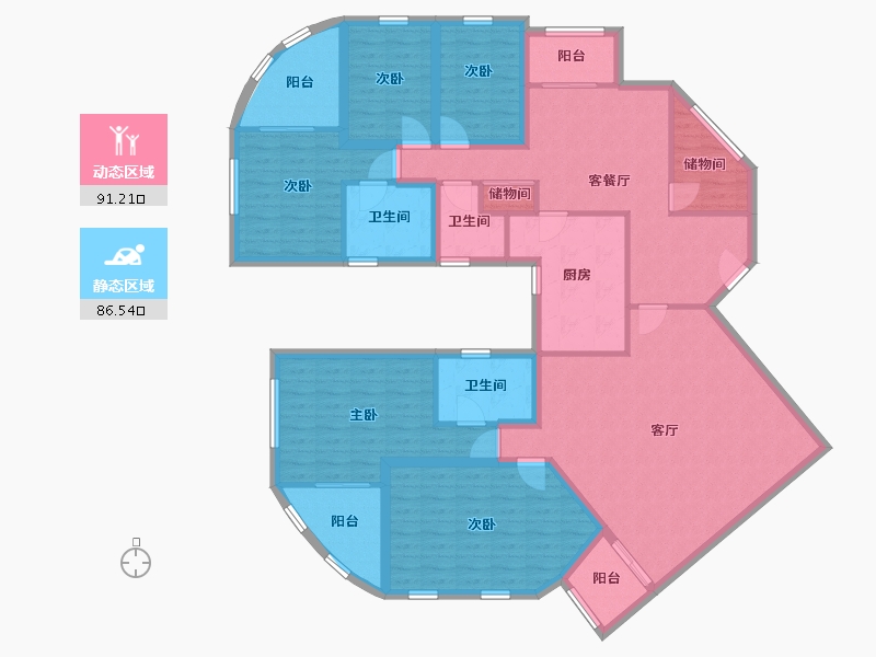 黑龙江省-鹤岗市-锦绣花园(南山)-159.60-户型库-动静分区