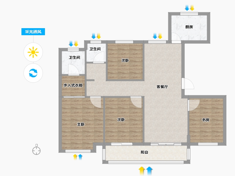 浙江省-绍兴市-天成锦望-104.00-户型库-采光通风