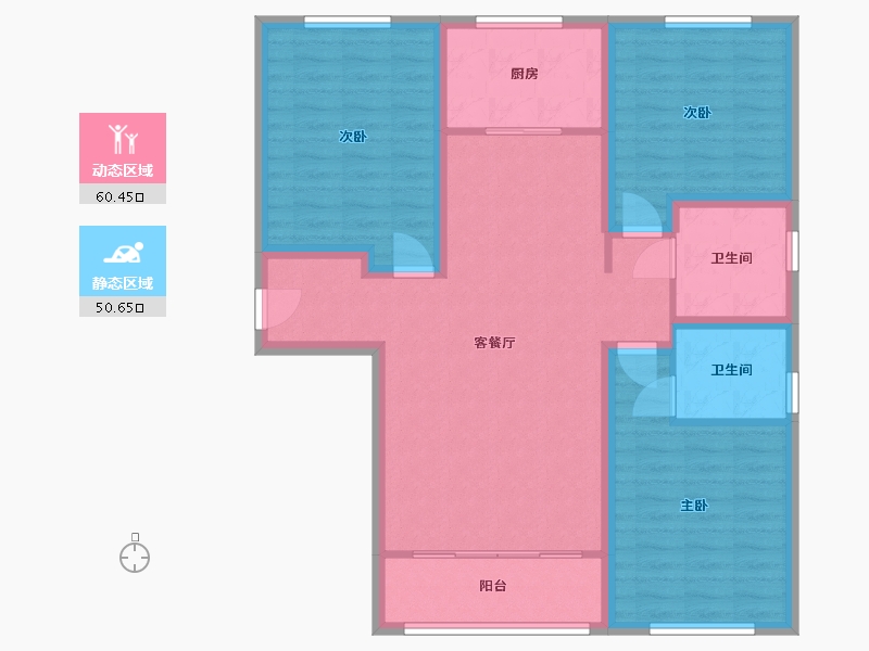 内蒙古自治区-乌海市-君正长河华府-110.65-户型库-动静分区