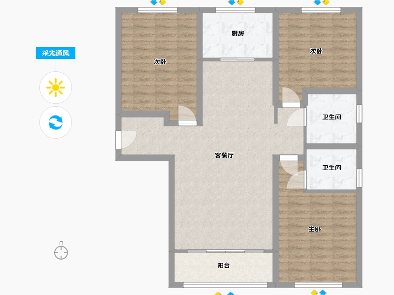 内蒙古自治区-乌海市-君正长河华府-110.65-户型库-采光通风