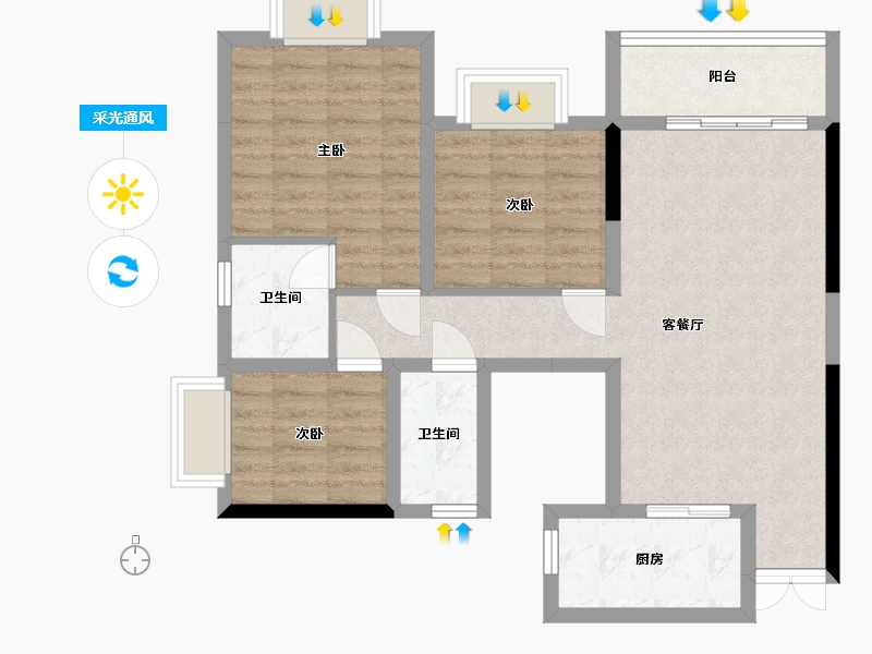 四川省-泸州市-府河新城-84.10-户型库-采光通风