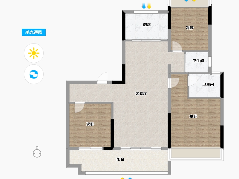 河南省-南阳市-碧桂园·翘楚台-106.00-户型库-采光通风