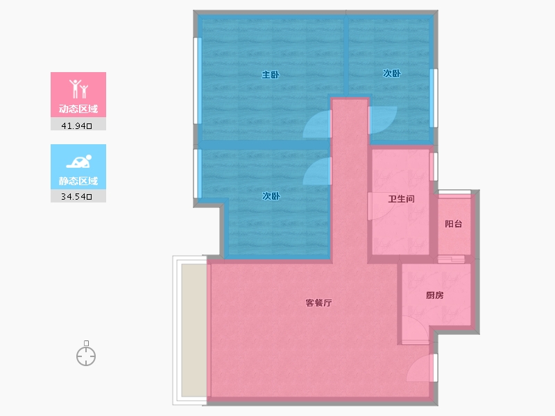 河北省-邯郸市-北湖锦绣-67.83-户型库-动静分区