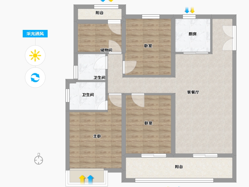 浙江省-台州市-喜悦雅苑-90.00-户型库-采光通风