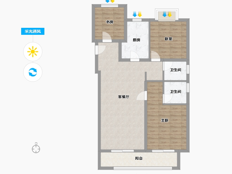 湖北省-武汉市-中粮祥云·地铁小镇-95.00-户型库-采光通风