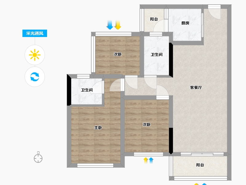 四川省-绵阳市-领地·观江府-74.24-户型库-采光通风