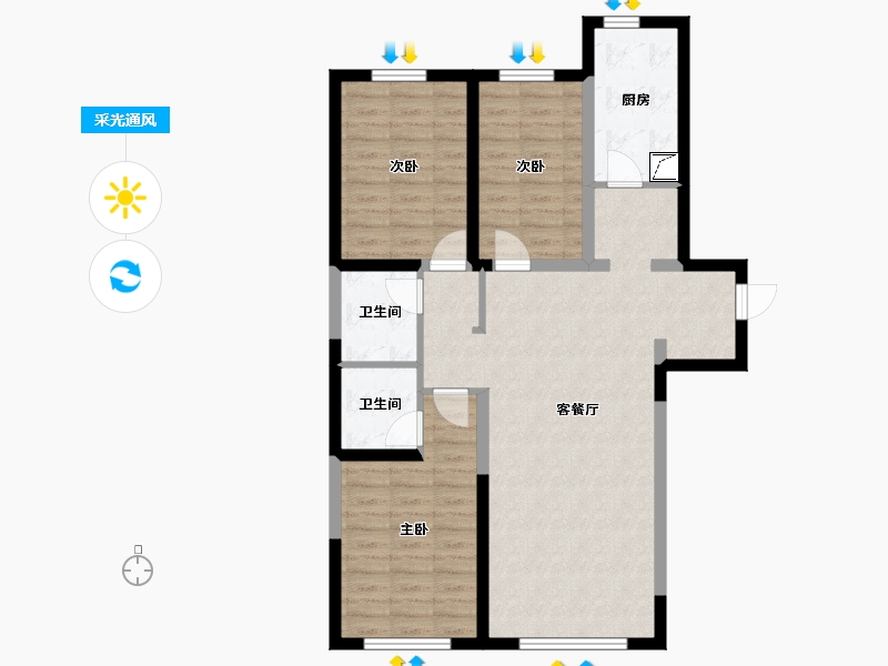 辽宁省-大连市-青云天下-105.00-户型库-采光通风