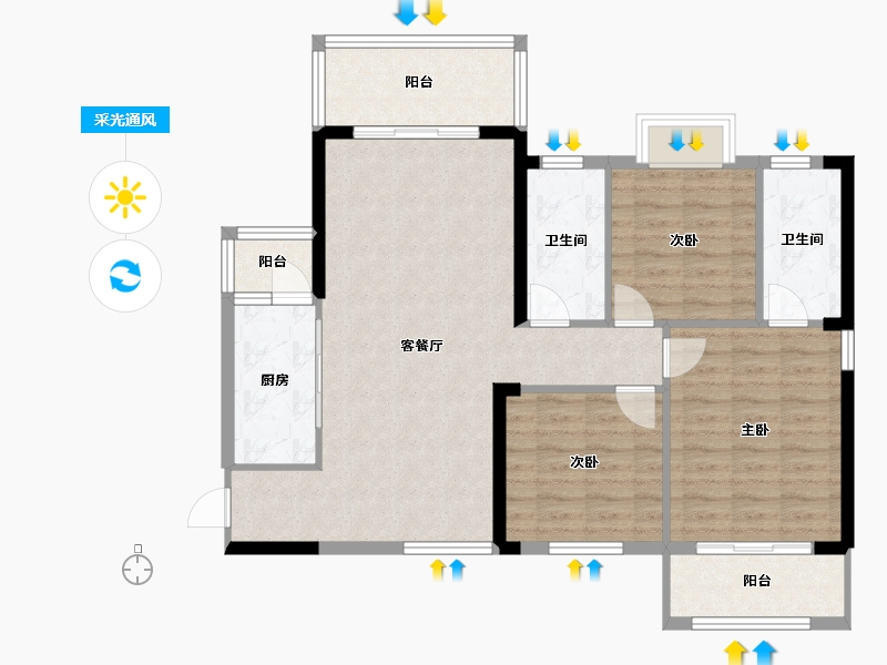 湖南省-长沙市-江山帝景-104.30-户型库-采光通风