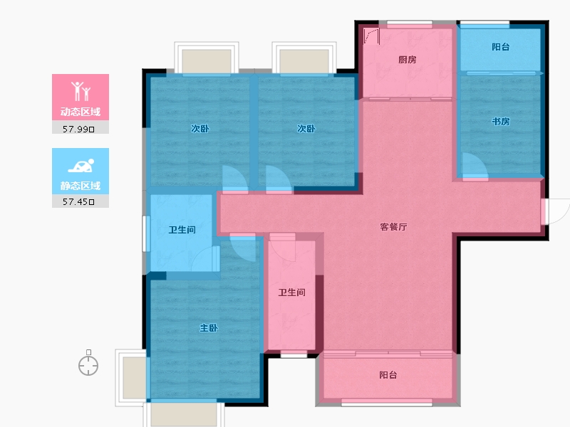 湖南省-湘潭市-九华世纪城·东苑-90.00-户型库-动静分区