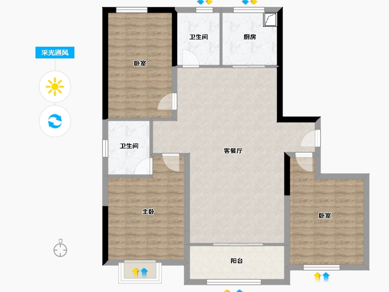 山东省-菏泽市-水岸学府-107.00-户型库-采光通风