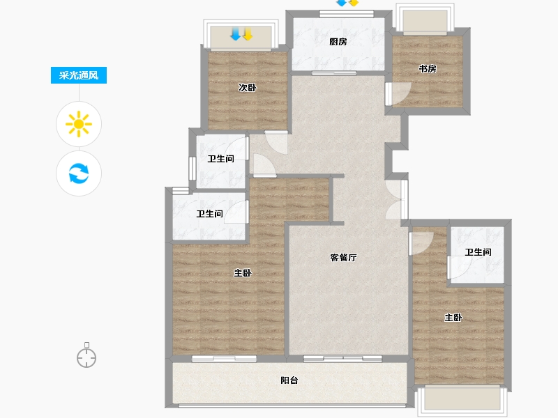 浙江省-杭州市-润如园-126.60-户型库-采光通风