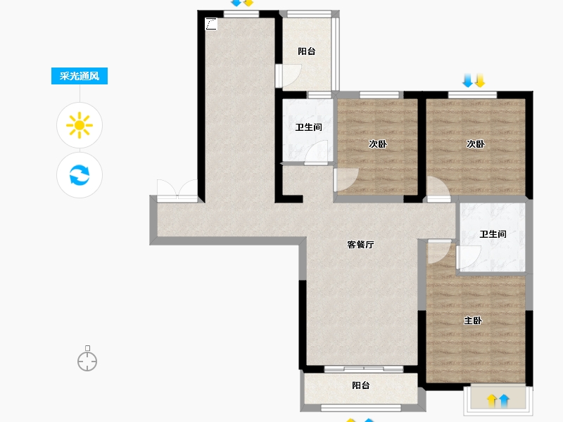 陕西省-榆林市-新府锦苑-108.00-户型库-采光通风