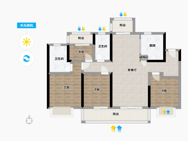 江苏省-南通市-和风雅颂-105.00-户型库-采光通风