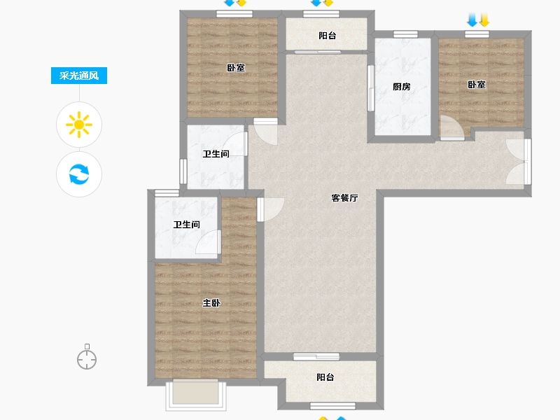 河南省-郑州市-兴和城(南曹禧苑)项目经理部-104.00-户型库-采光通风