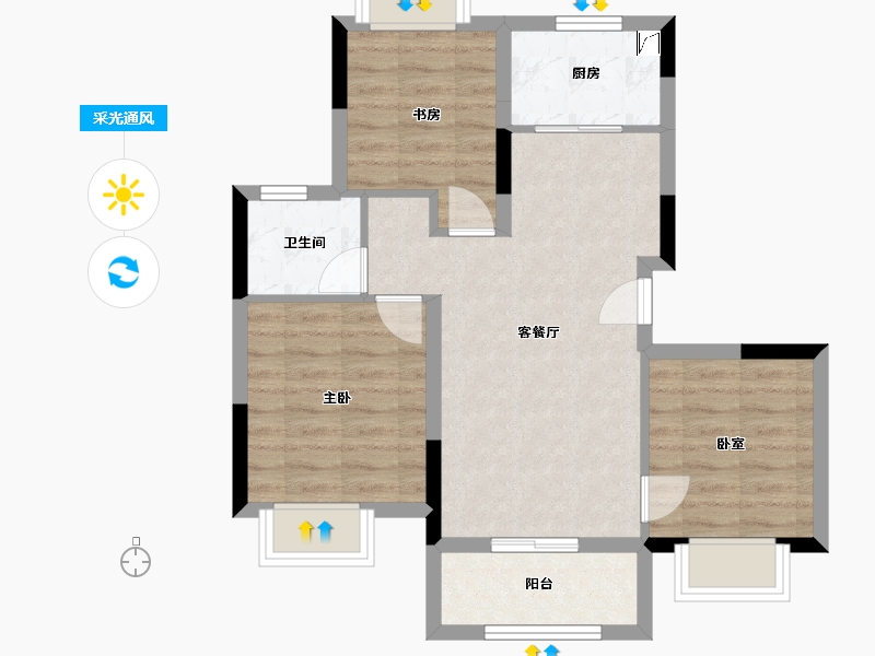 湖北省-武汉市-华润置地公园里-67.00-户型库-采光通风