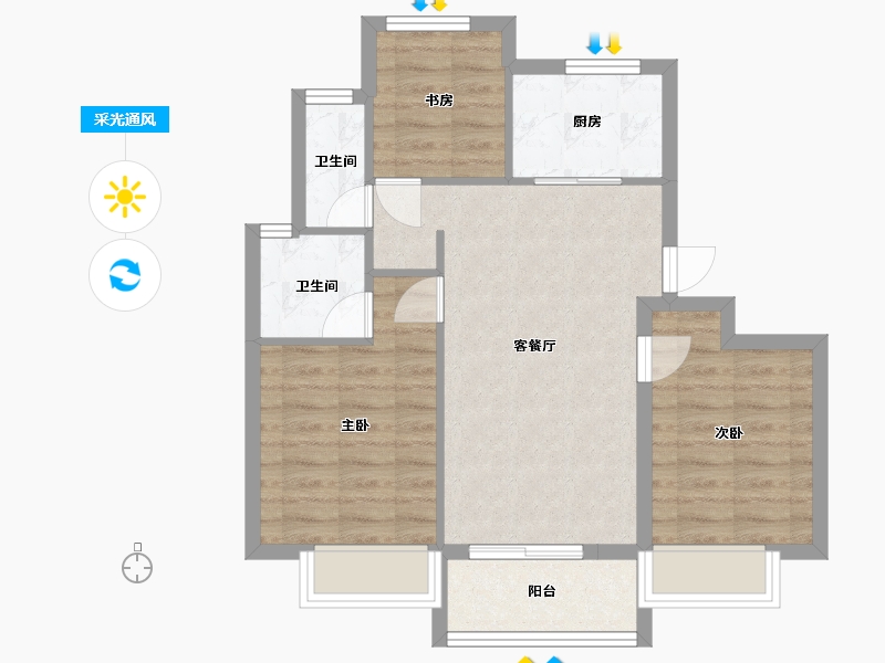 浙江省-金华市-蓝城春风溪语-70.26-户型库-采光通风