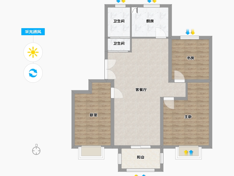 安徽省-铜陵市-福景状元府-90.27-户型库-采光通风