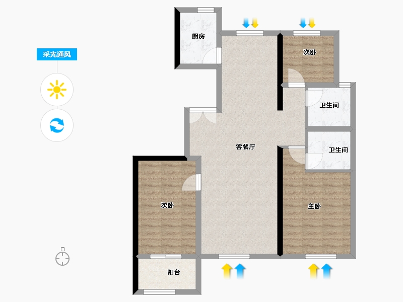 云南省-昆明市-首创·禧悦春城-73.00-户型库-采光通风