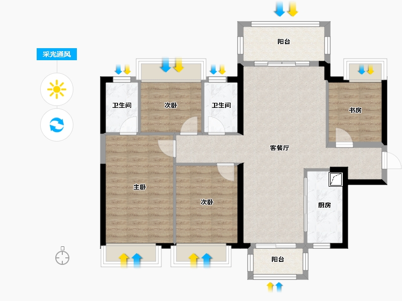 广西壮族自治区-南宁市-洋浦星-110.00-户型库-采光通风