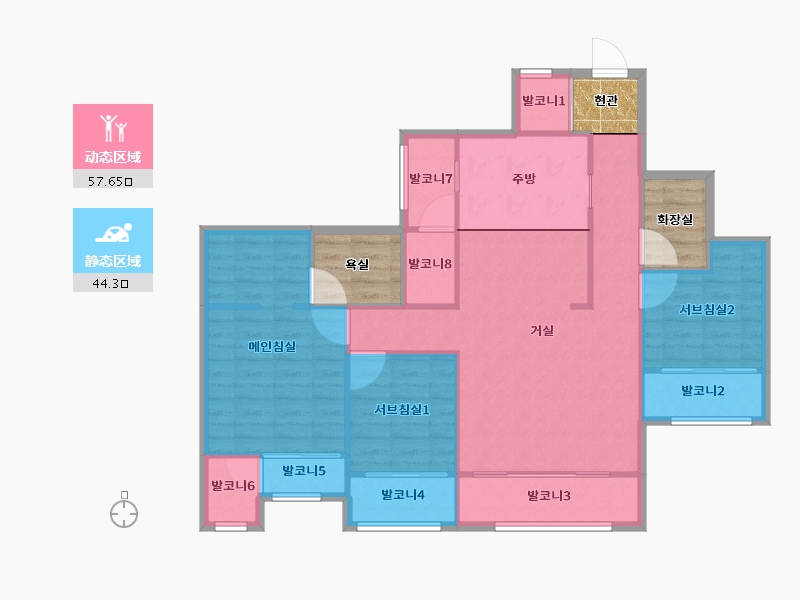 경기도-성남시 분당구-판교원11단지현대힐스테이트-103.48-户型库-动静分区